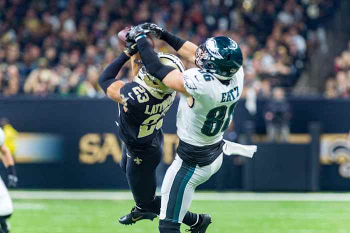 Saints Marshon Lattimore makes an interception against the Philadelphia Eagles © SCOTT CLAUSE/USA TODAY Network